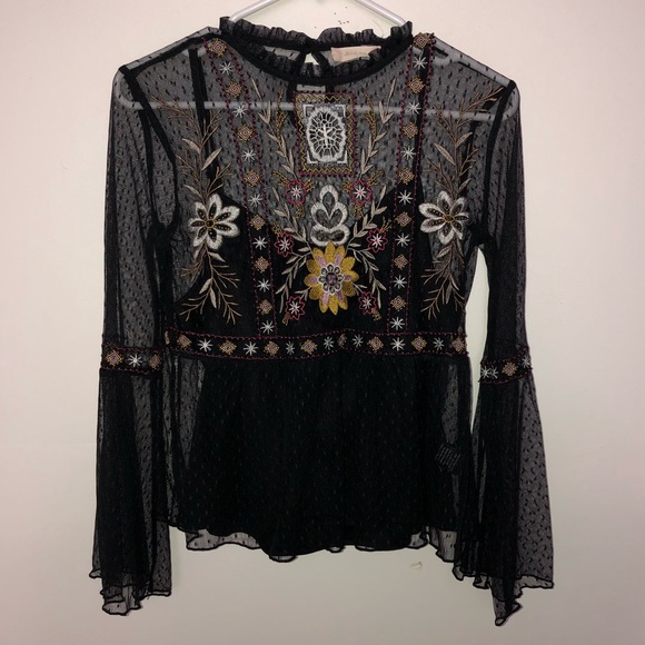 Altar'd State Tops - Altar’d State Sheer Embroidered Bell Sleeve Top